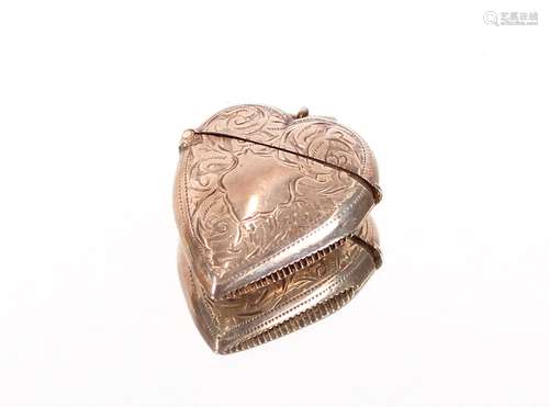 A silver heart shaped vesta case,Birmingham 1897