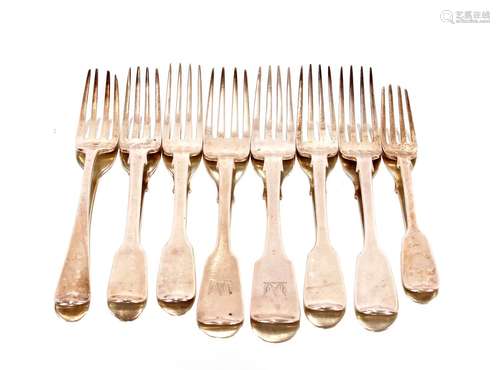 Two Georgian Irish silver Fiddle pattern table forks;four Wi...