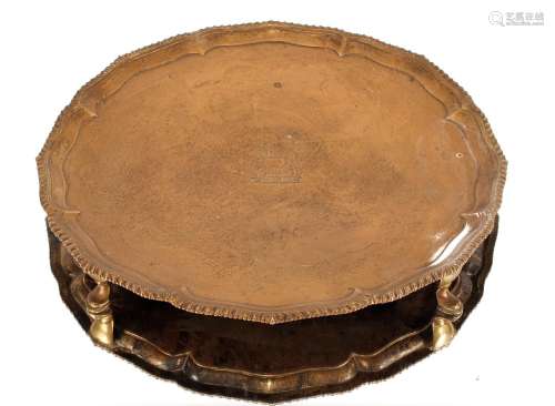 A George III silver salver,having pie crust and gadrooned bo...
