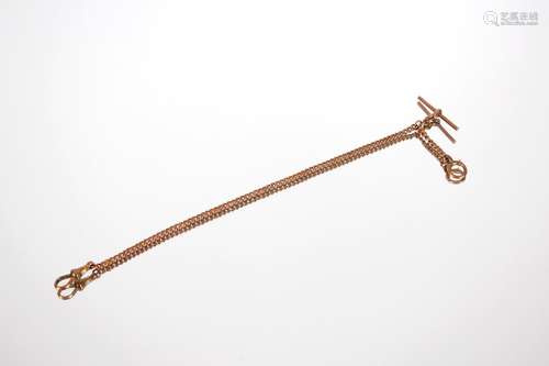 A 9ct gold watch chain,of small size, compete with T bar, 11...