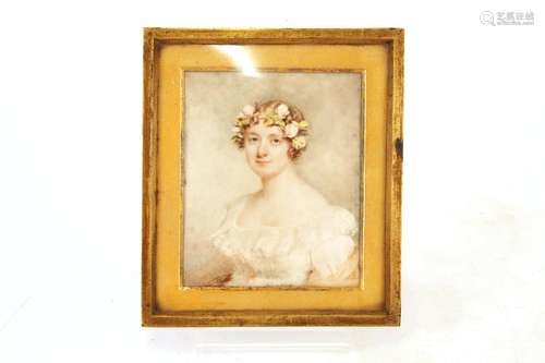 19th Century school,portrait miniature of a young lady with ...