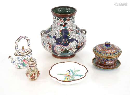 A 19th Century cloisonne vase,18.5cm high; and a small group...