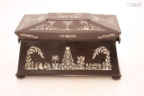 A 19th Century ebony veneeredand motherof pearl inlaid sarco...