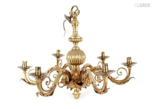 A Victorian gilded bronze five branch chandelier