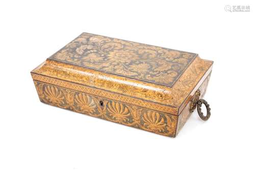 A Regencypen work style decorated trinket box,of sarcophagus...