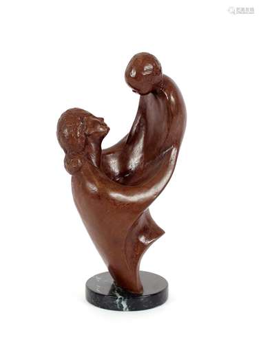 20th Century bronzed sculpture,of mother and child raised on...