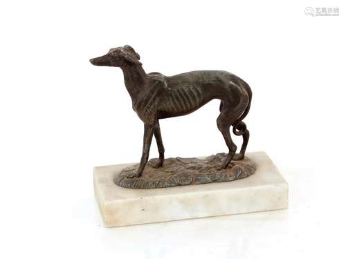 A spelter figureof a greyhound, on onyx plinth, 17cmlong x 1...