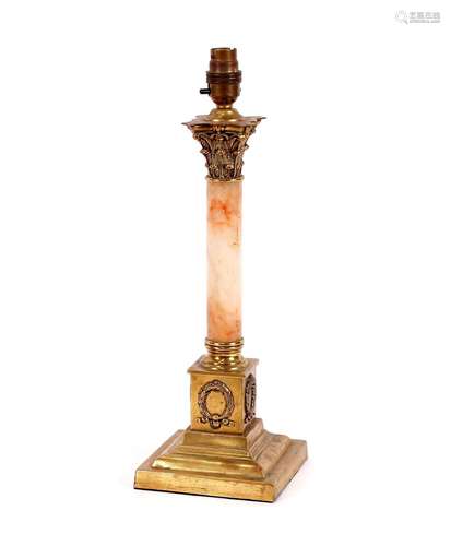 A hardstone and brass mounted table lamp base,with garland a...