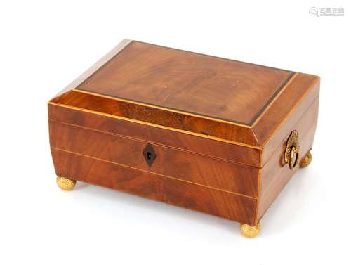 A Regencymahogany boxwood and ebonyedged and strung workbox,...