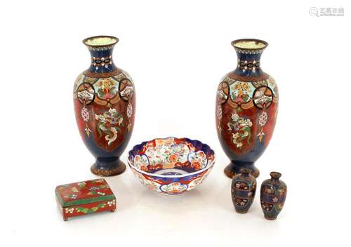 A pair of cloisonne baluster vases;a pair of miniature clois...