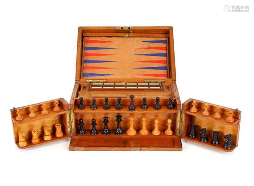 A Victorian golden oak games compendium,and contents of ches...