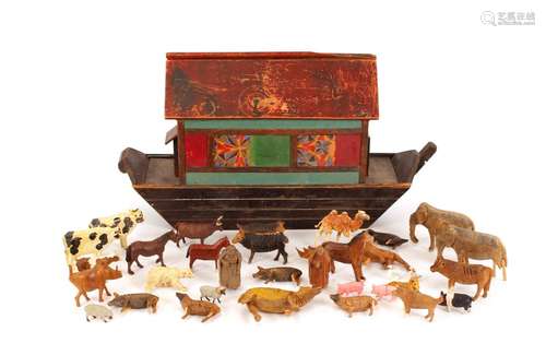 A painted Noahs Ark model,and contents of various animals