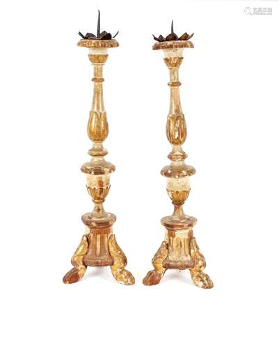 A pair of 18th Century Italian wooden alter pricket candlest...