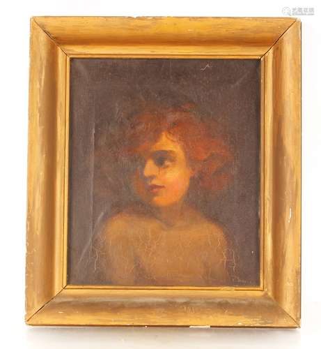 A Vaux, study head and shoulders portrait of a child, signed...