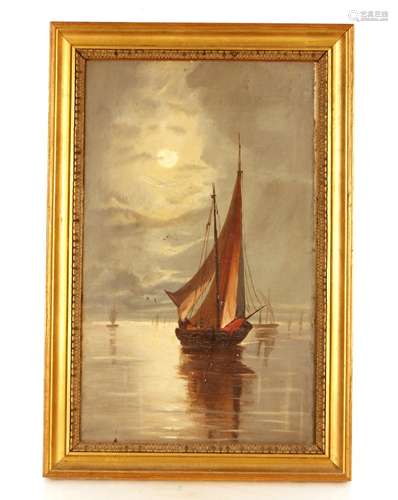 19th Century school,study of fishing boats at sundown, unsig...