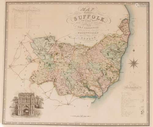 Map of Suffolk, after Greenwood, 61cm x 71cm