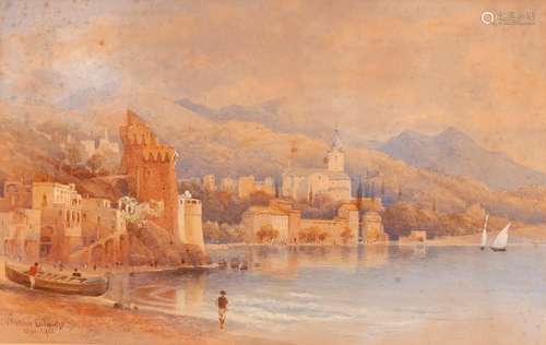 C.R.Fletcher Lutwidge,Mediterranean coastal scene, watercolo...