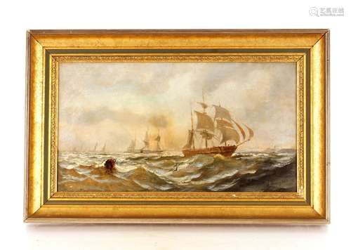 J. Douglas, study of sailing vessels at sea, signed oil on c...