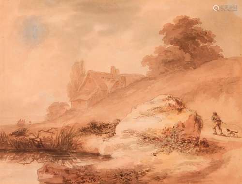 Joseph Barber 1757-1811,cottage in landscape watercolour wit...