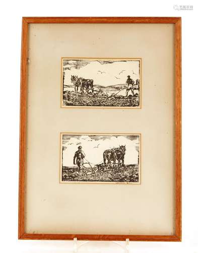 Donna Webb, twolithographic prints of ploughman, 8cm x 13cm,...