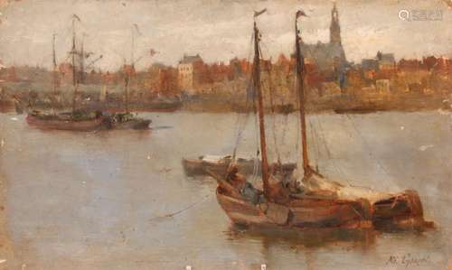 Alf Lysaght,study of a harbour scene with various vessels, s...