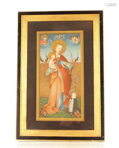 A 19th Century coloured print depictingMadonna and child, in...