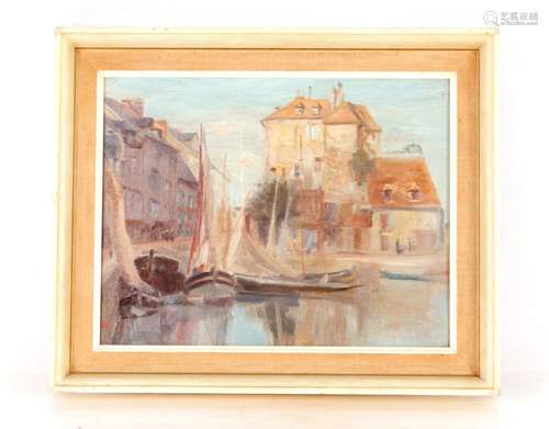 J.B., early 20th Century school,study of a French harbour sc...