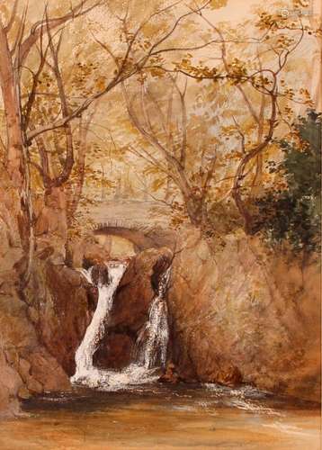 19th century school,study of a waterfall, unsigned watercolo...