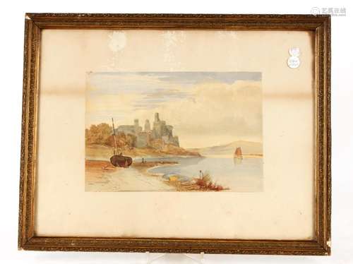 19th Century school, study of a sandy cover beside a castle ...