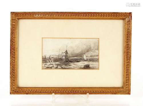 19th Century school, study of a seaside pier, unsigned water...