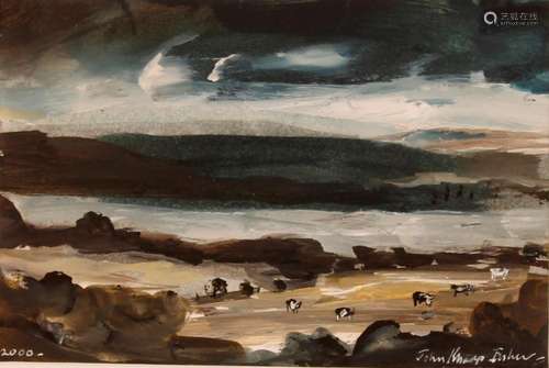 John Knapp-Fisher 1931-2015,landscape with water and cattle,...