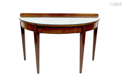 A 19th Century mahogany demi-lune hall table,raised on squar...