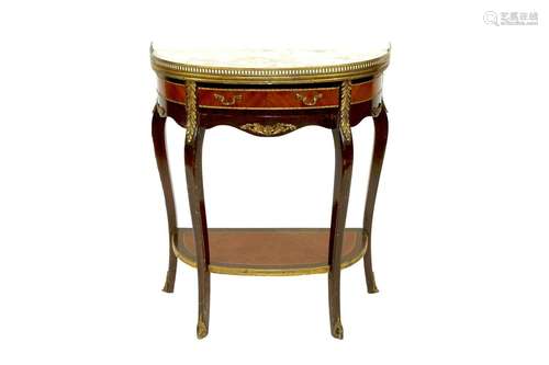 A French style demi-lune hall table,with marble top and pier...