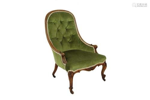 A Victorian walnut framed button back nursing chair,raised o...