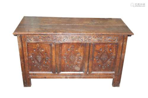 A 17th / 18th Century oak coffer,possibly a marriage chest, ...