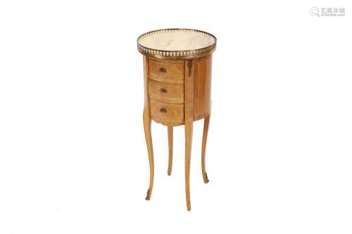 A pair of mahogany and satinwood strung cylindrical marble t...