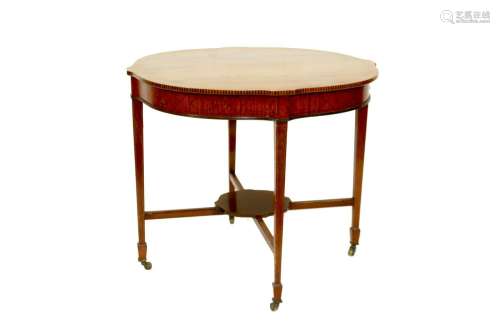 An Edwardian mahogany and satinwood strung centretable,the s...
