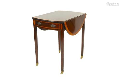 A mahogany and satinwood banded Pembroke table,the rounded d...