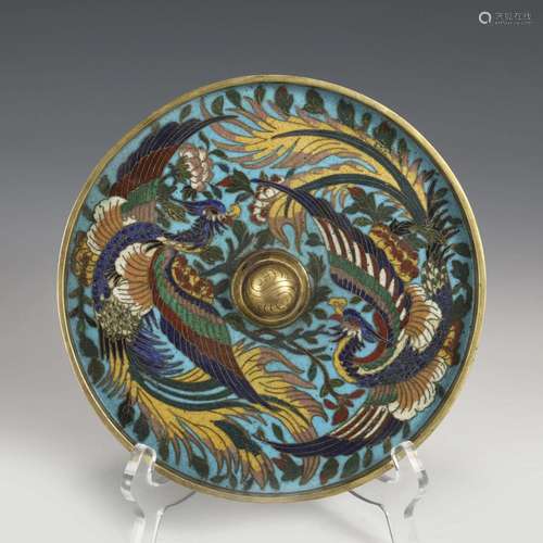 QING QIANLONG CLOISONNE BRONZE MIRROR