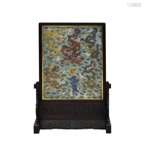 DRAGONS GILT BRONZE CLOISONNE SCREEN