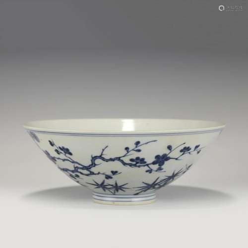 MING BLUE & WHITE BAMBOO HAT BOWL