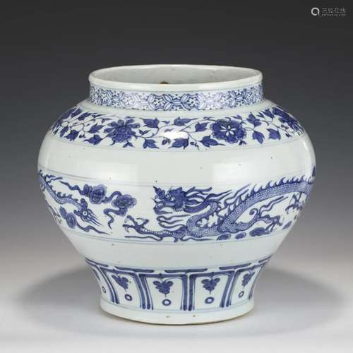 YUAN BLUE & WHITE DRAGON JAR