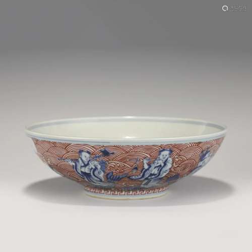 QING DAOGUANG BLUE & WHITE ALUM RED BOWL