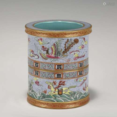 QING QIANLONG FAMILLE ROSE BRUSH POT