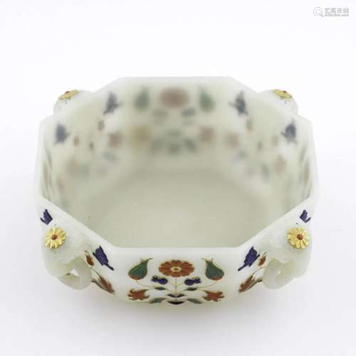 WHITE JADE & STONES INLAID BRUSH WASHER