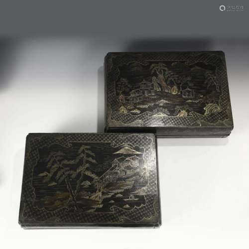 A PAIR OF LACQUER LIDDED BOXES