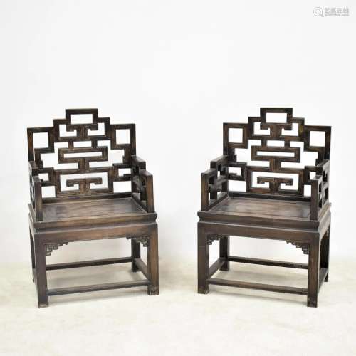 CARVED ZITAN CHINESE MASTER ARMCHAIRS