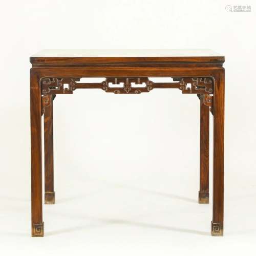 ANTIQUE HUANGHUALI OPEN WORKS CARVED SQUARE TABLE