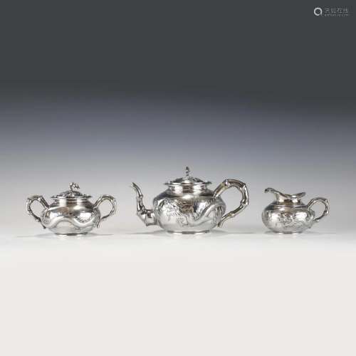 SET OF 3 CHINESE EXPORT SILVER TEA SET