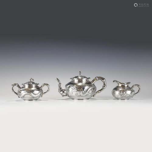 SET OF 3 CHINESE EXPORT SILVER TEA SET